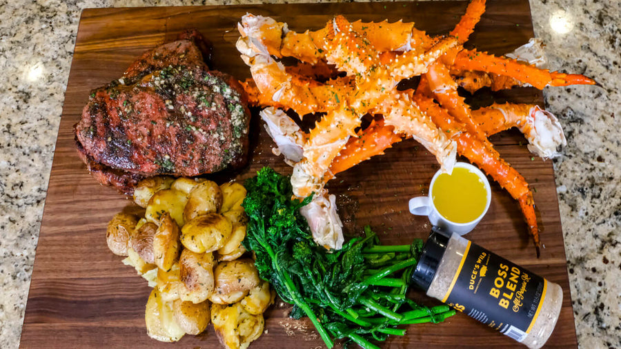 Surf and Turf with King Crab Legs and Ribeye Steak