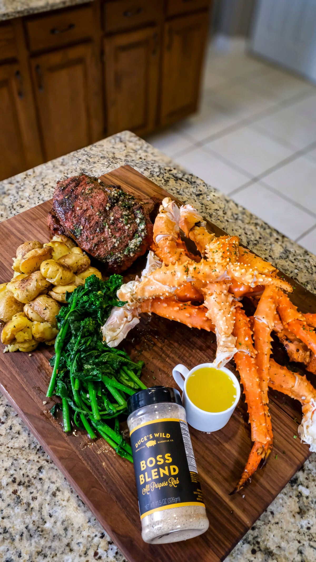 Surf and Turf with King Crab Legs and Ribeye Steak